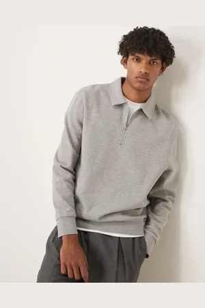 ASOS – Standard Fit Sweatshirt in meliertem mit kurzem Reißverschluss und Kragen