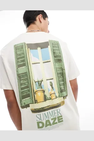 JACK & JONES – Oversize-T-Shirt in Beige mit „Summer Daze“-Print