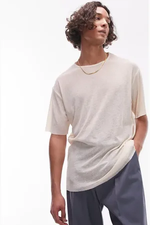 Topman – Oversize-T-Shirt aus Crêpe in Stein mit unversäubertem Saum