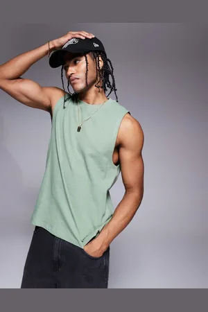 ASOS – Kastiges Tanktop in khakigrüner Leinenoptik mit Rundhalsausschnitt