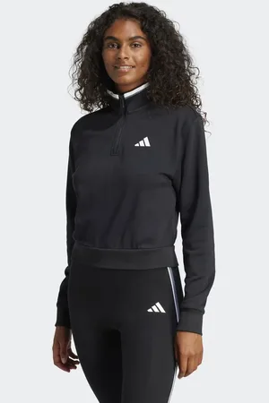 adidas – Essentials – Cropped-Trainingsjacke aus French Terry in mit Farbakzent und kurzem Reißverschluss