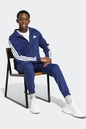 adidas – Sportswear – Basic-Trainingshose aus Fleece in Dunkelblau mit drei Streifen