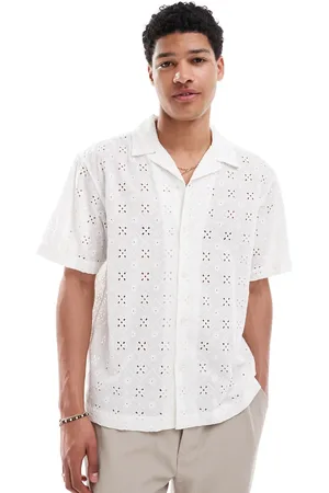 Only & Sons – Loose Fit Hemd in Weiß mit Lockstickerei