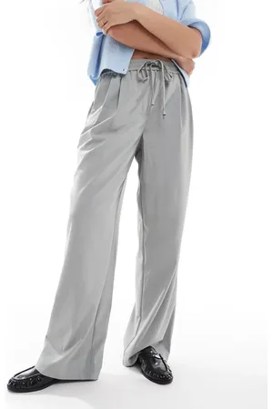 Pieces® – Dad-Hose aus weich fallendem Stoff in meliert mit hohem Bund und weitem Bein