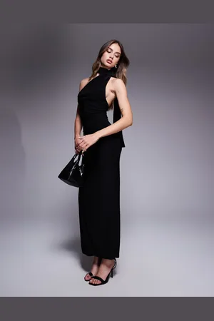 Fashionkilla – Figurbetontes, doppelt formendes Maxikleid in mit gewickeltem Schaltuch-Design