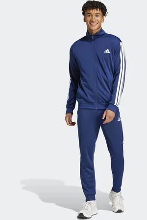 adidas – Sportswear – Basic-Trainingshose aus Trikot-Stoff in Dunkelblau mit den drei Streifen