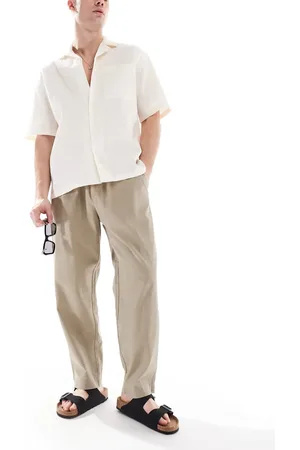 Pull&Bear – Hose aus Leinenmix in Beige