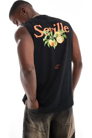 Only & Sons – Oversize-Trägertop in Schwarz mit „Seville“-Rückenprint