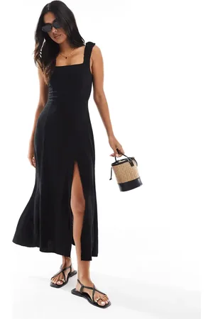 Stradivarius – Midi-Milchmädchenkleid in mit Schlitz