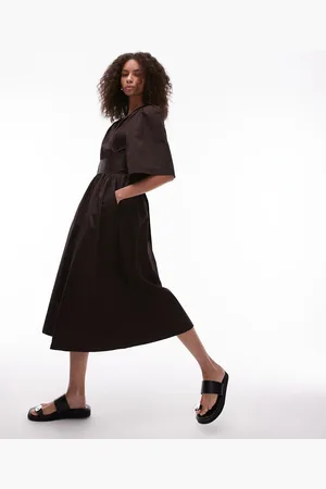 & OTHER STORIES – Midaxikleid aus Popeline in mit Wickeldetail vorne und Puffärmeln