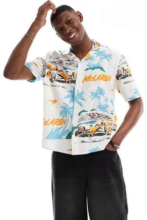 Hollister – McLaren – Mehrfarbiges, kurzärmliges Hemd aus Leinen mit Print