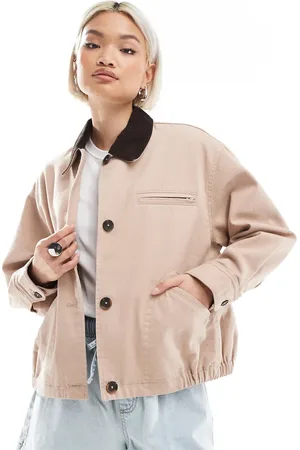 ASOS – Barn-Bomberjacke in Staubrosa mit schokobraunem Kragen