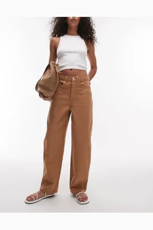 Topshop – Hose in Hellbraun mit lockerem, abgerundetem Beinschnitt und Ziernaht