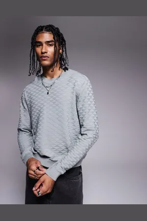 Armani Exchange – Strukturierter Pullover in Dunkelgrau mit Rundhalsausschnitt und Logo