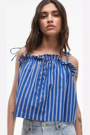 Topshop – Gerafftes Camisole-Oberteil in gestreiftem