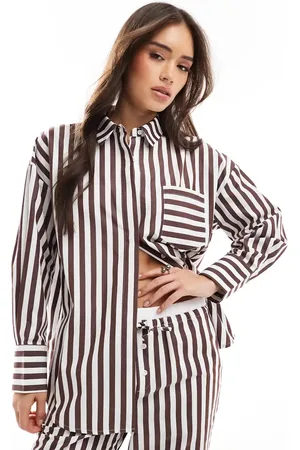 4th & Reckless – Oversize-Hemdbluse aus Baumwolle mit braunen Streifen und Brusttasche, Kombiteil