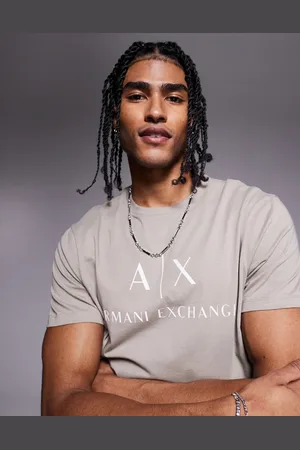 Armani Exchange – Schmal geschnittenes T-Shirt in Beige mit Brust-Logo