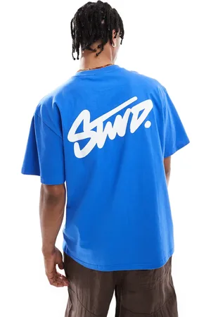 Pull&Bear – T-Shirt in Kobaltblau mit „STWD“-Print auf dem Rücken