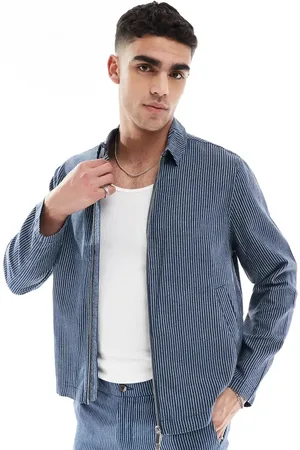 New Look – Gestreifte Harrington-Jacke in aus Leinenmix