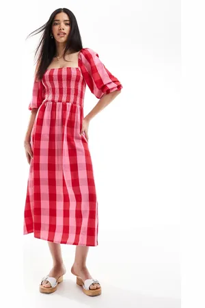 New Look – Kariertes, langärmliges Midikleid in