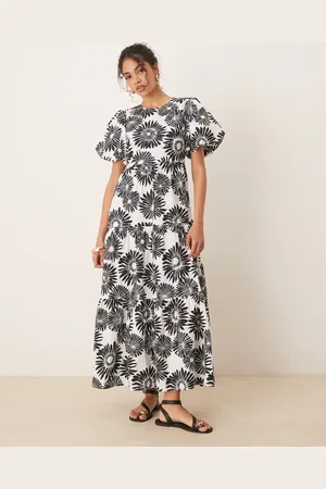 Y.A.S – Maxikleid mit Puffärmeln und -weißem Blumenmuster