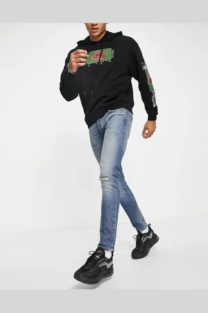 Topman – Enge, zerrissene Stretch-Jeans in mittelblauer Waschung