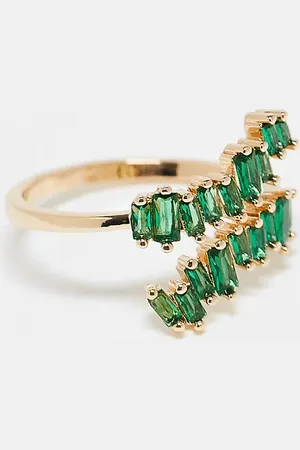 ASOS ASOS DESIGN Curve – Goldfarbener Wickelring mit farblich abgestimmten grünen Kristallsteinen mit Baguette-Schliff