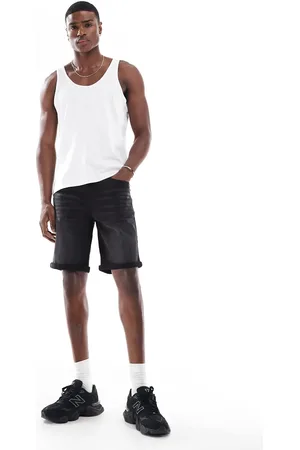 ASOS – Elastische Slim Fit Jeans-Shorts in gewaschenem in normaler Länge