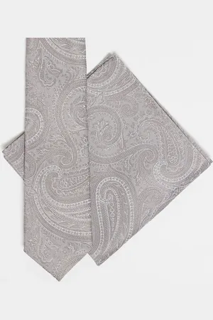 ASOS – Krawatte und Einstecktuch in Stein mit Paisleymuster