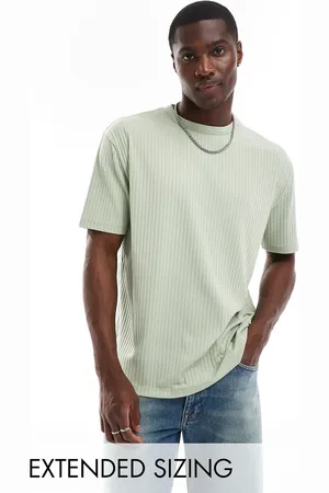 ASOS – Geripptes, lockeres T-Shirt in Salbeigrün