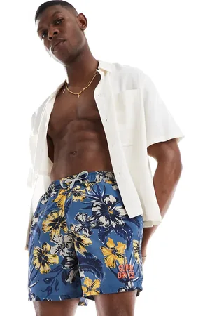 Superdry – Badeshorts in Tropical Blues mit Hawaii-Print, 17 Zoll