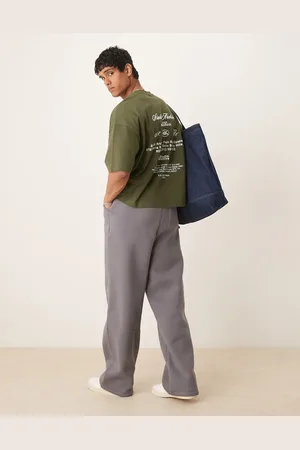 ASOS – Oversize-T-Shirt in Dunkelgrün mit überschnittenen Schultern und Aufdruck