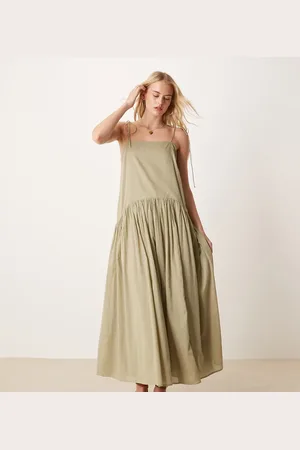 ASOS ASOS DESIGN Tall – Maxikleid in Kittgrau mit tiefer Taille