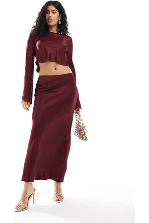 ASOS – Satin-Maxirock in Burgunderrot mit Bias-Cut, Kombiteil