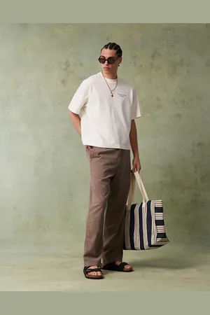 Hollister – Weite Hose aus Leinen in Taupe