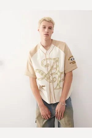 A Bathing Ape Aape by A Bathing Ape – Baseball-T-Shirt in Beige mit College-Print