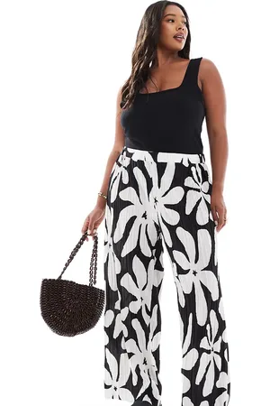 VERO MODA – Plissee-Hose mit hohem Bund, weitem Bein und tropischem Blumenmuster