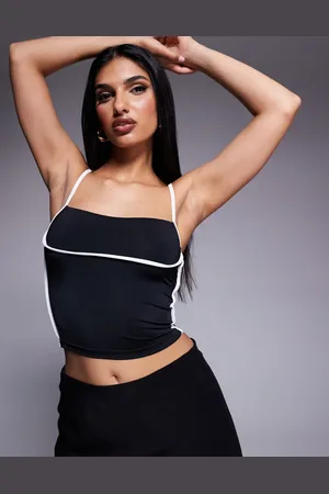 Princess Polly – Doppellagiges, figurbetontes Camisole in -Weiß mit Riemchenträgern und farblich abgesetztem Besatz