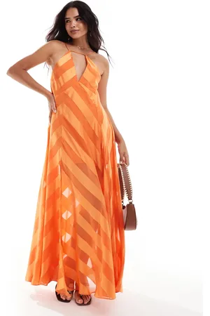 ASOS – Trapezförmiges, voluminöses Camisole-Maxikleid aus Satin in gestreift
