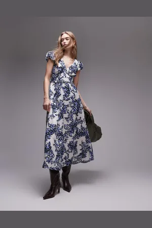 & OTHER STORIES – Maxikleid mit Stufensaum, Rüschenärmeln und Porzellan-Blumenprint in