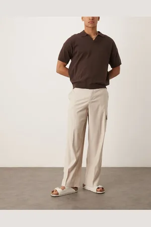ASOS – Elegante Cargo-Hose in Neutral mit Leinenoptik und weitem Bein