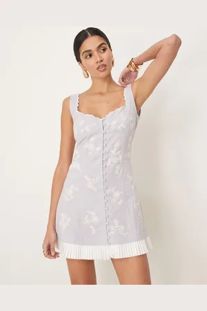 ASOS – Durchgeknöpftes Minikleid mit Muschelsaum, Plisseefalten und Blumenstickerei