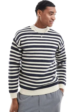SCALPERS – Bauck – Gestreifter Strickpullover in Creme mit Streifen im Trikot-Look