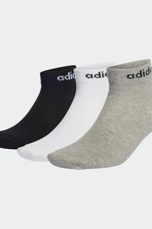 adidas – Think – 3 Paar Knöchelsocken in meliertem Mittelgrau / Weiß / Schwarz mit linearem Logo