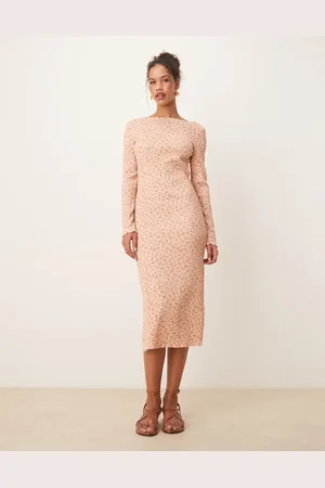 AWARE – Plissiertes Midikleid in Hellrosa mit Blumenmuster
