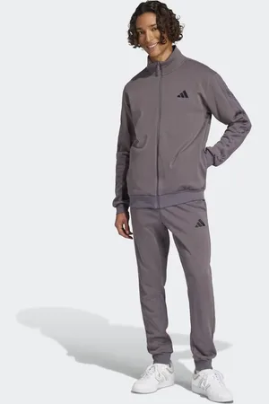 adidas – Sportswear – Basic-Trainingsanzug aus Fleece in Grey Strata mit den drei Streifen