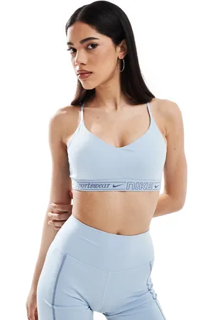 Nike – Gym Life Swoosh Indy Dri-FIT – Sport-BH in Hellblau mit leichter Stützkraft