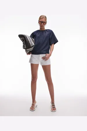 ARKET – Denim-Top aus Leinen in reinem Indigoblau mit Volumenärmeln