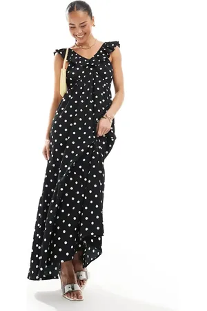 Brave Soul – Gepunktetes Maxikleid in mit Rüschendetail