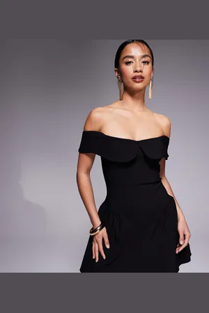 Vesper – Skater-Minikleid aus Bengaline in mit umgeschlagenem Bardot-Ausschnitt
